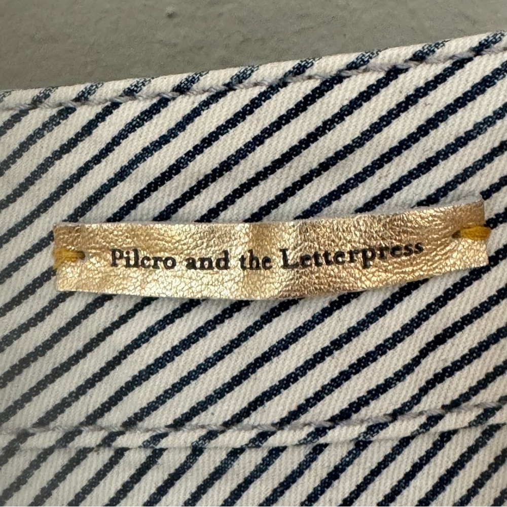 PILCRO Anthropologie Railroad Stripe Denim Skirt A-Line Blue and White Size 28 - Picture 12 of 16